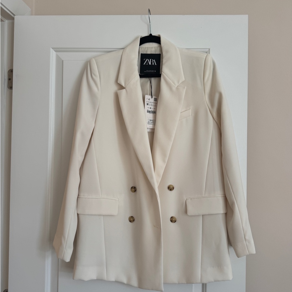 Zara Women's Double-Breasted Cream Blazer